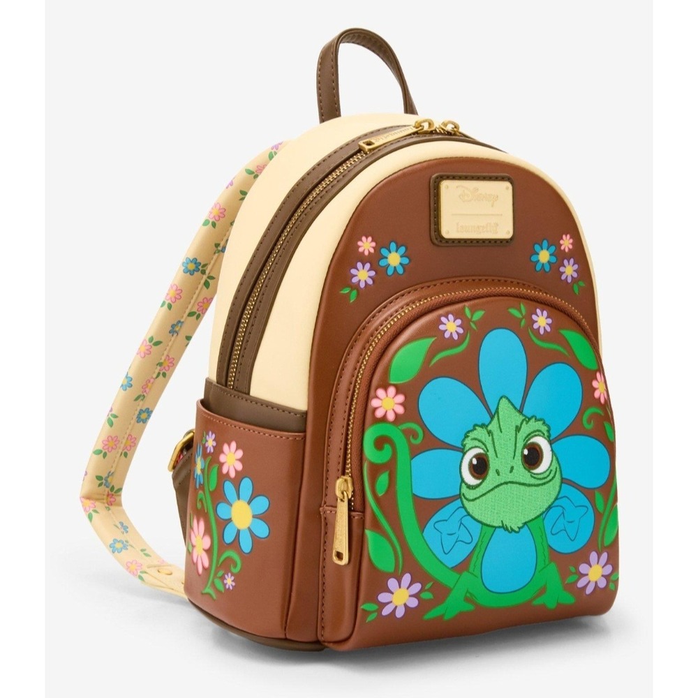 Loungefly Disney Tangled‎ Pascal Chameleon Floral Mini Backpack Bag